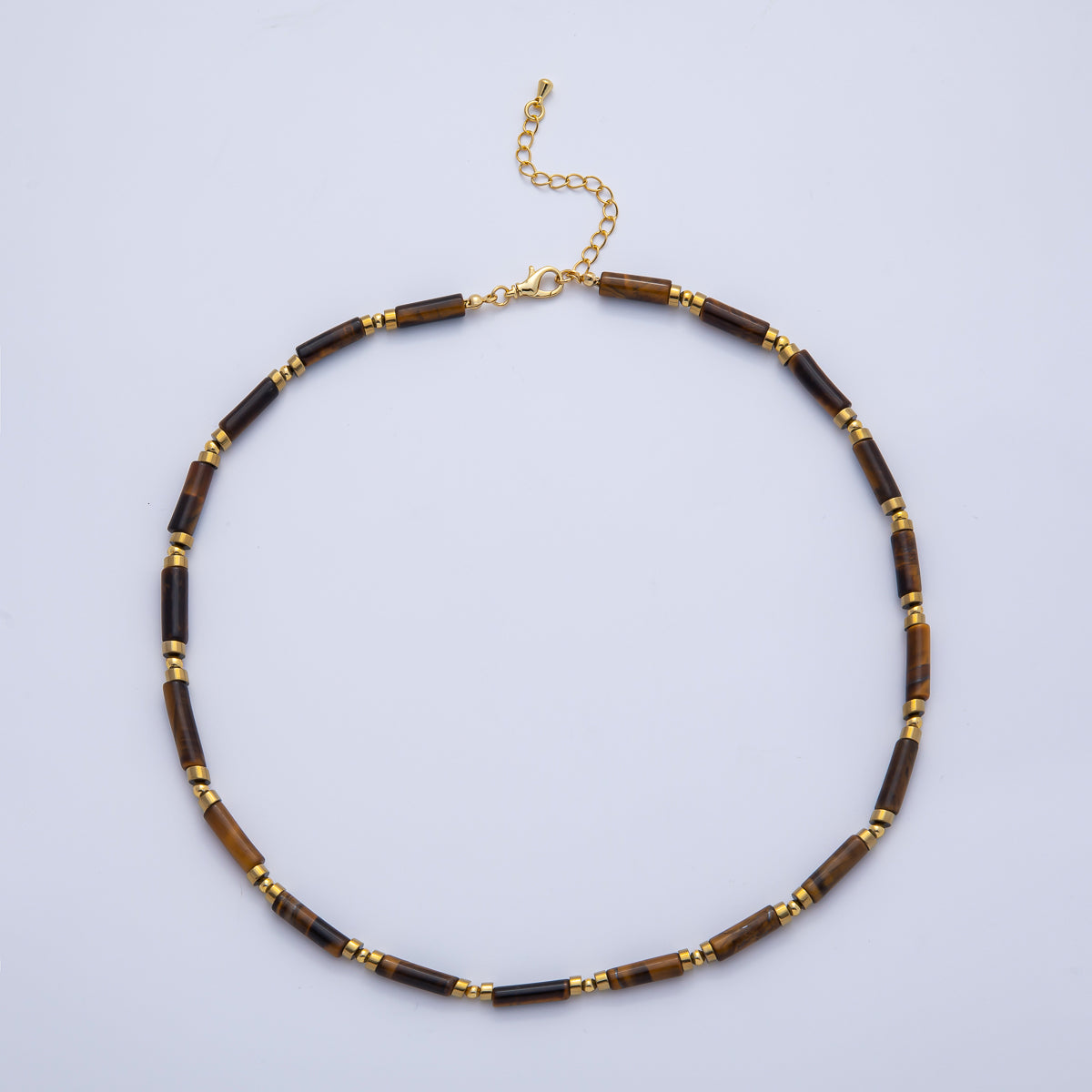 18K Gold Filled 2.8mm Natural Gemstone Tube 16.5 Inch Choker Necklace | WA-3930 ~ WA-3938