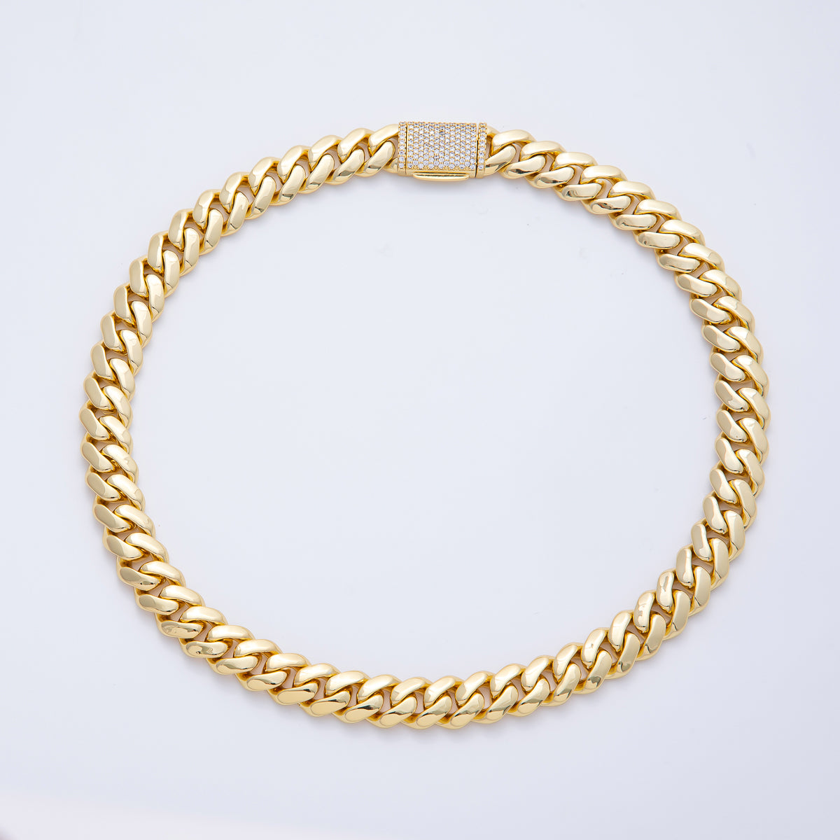 18K Gold Filled 12mm Curb Chain Micro Paved Clasps 17 Inch Necklace | WA-3945