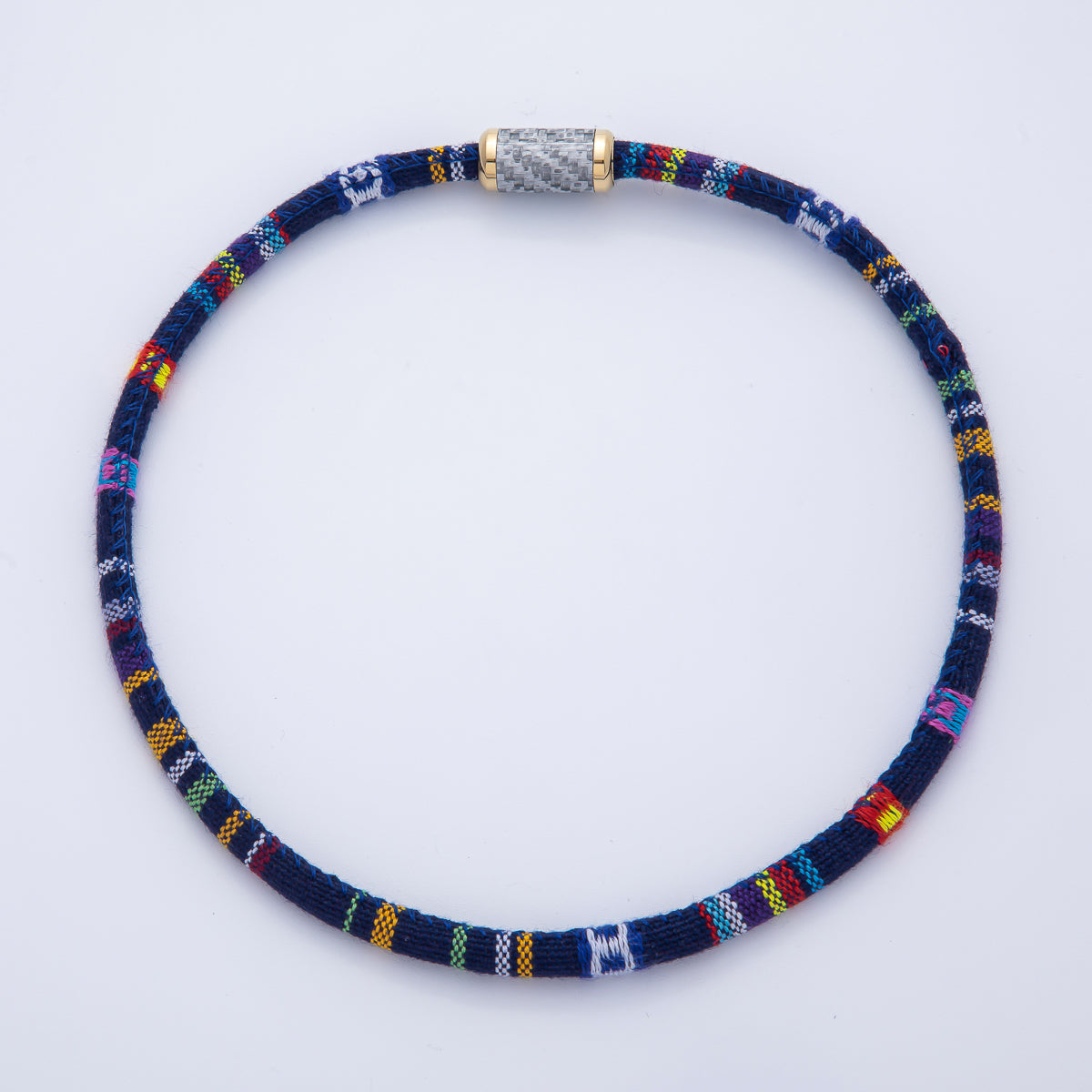 10mm Blue Multicolor Embroidered Fabric Cord 16.54 Inch Necklace | WA-3955
