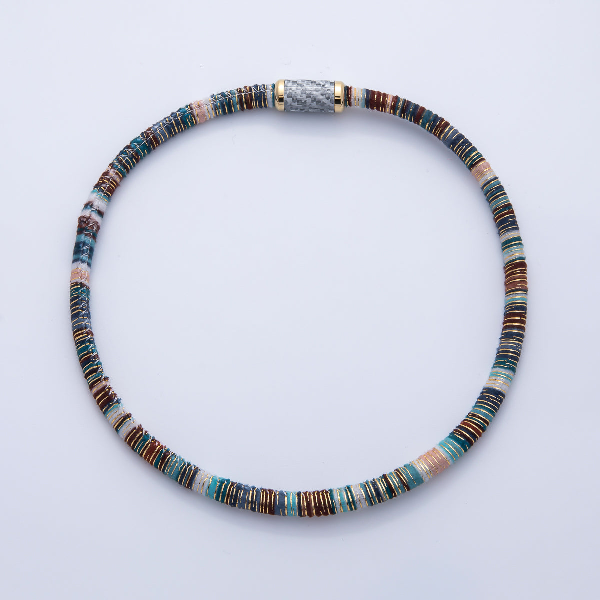 10mm Multicolor Gold-Lined Embroidered Fabric Cord 16.54 Inch Necklace | WA-3959