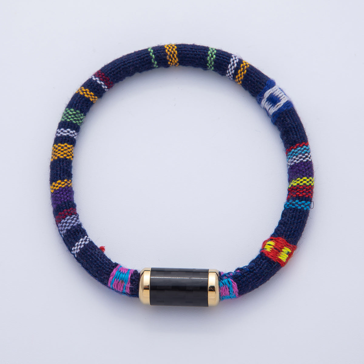 10mm Blue Multicolor Embroidered Fabric Cord 8.86 Inch Bracelet | WA-3960