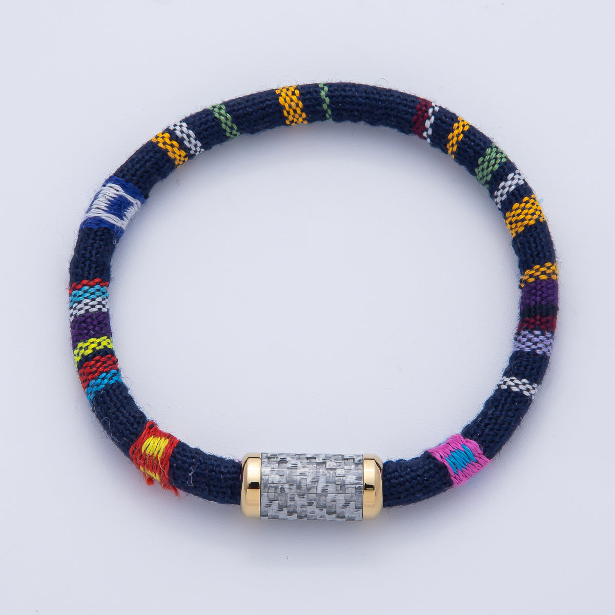 10mm Blue Multicolor Embroidered Fabric Cord 8.86 Inch Bracelet | WA-3961