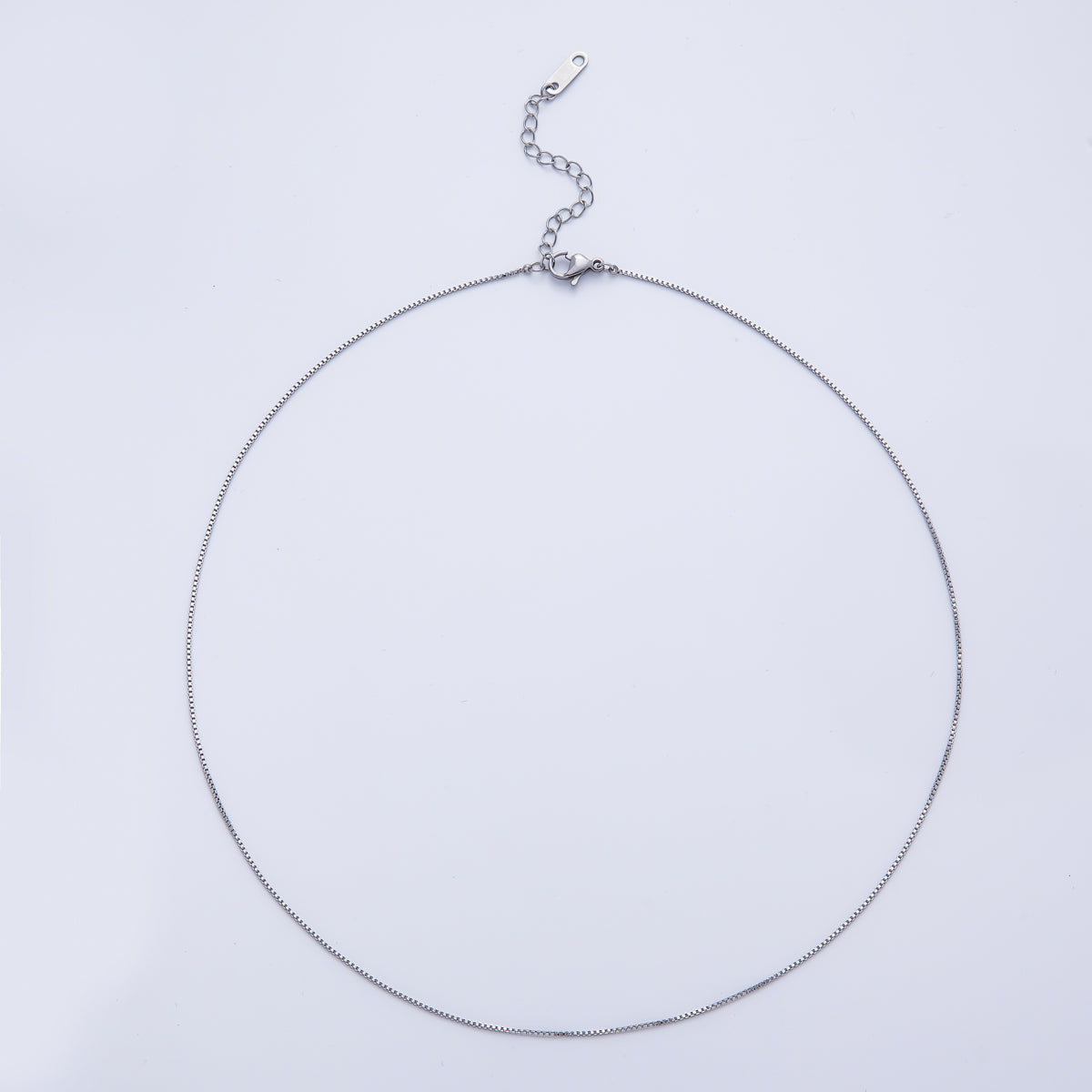 Rhodium Plated 0.9mm Minimalist Box Chain 18.35 Inch Necklace | WA-3989