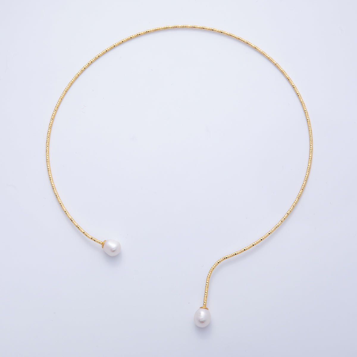 18K Gold Filled Shell Pearl Drop Geometric Edged Collar Necklace | WA-3999