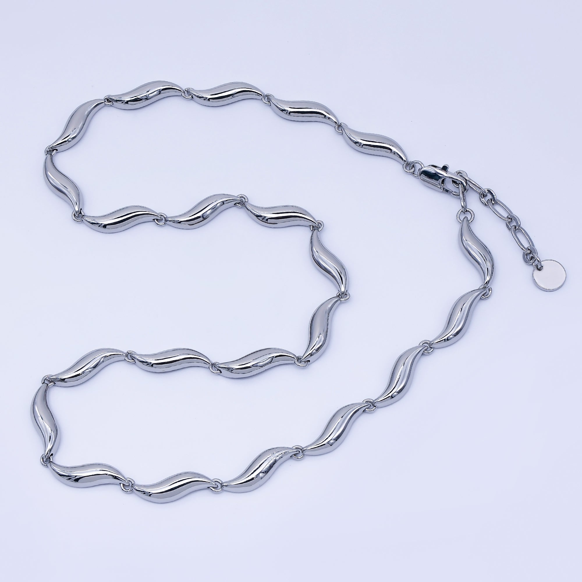 18K Gold Filled 4.8mm Twisted Curved Geometric 16 Inch Necklace w. Paperclip Extender in Gold & Silver | WA-4006 WA-4007