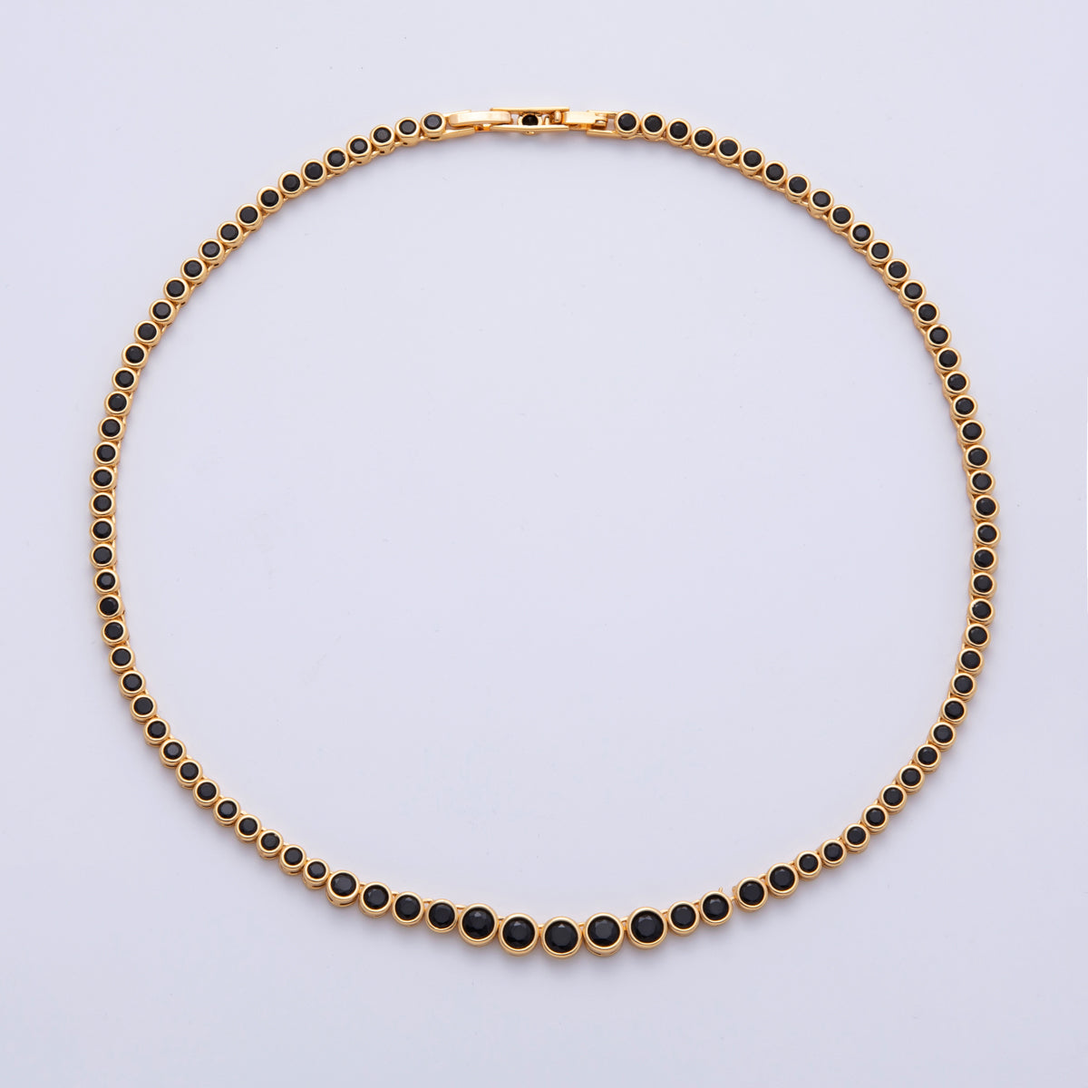 18K Gold Filled 6mm Black CZ Round Bezel Gradient Tennis Chain 16 Inch Adjustable Necklace | WA-4058
