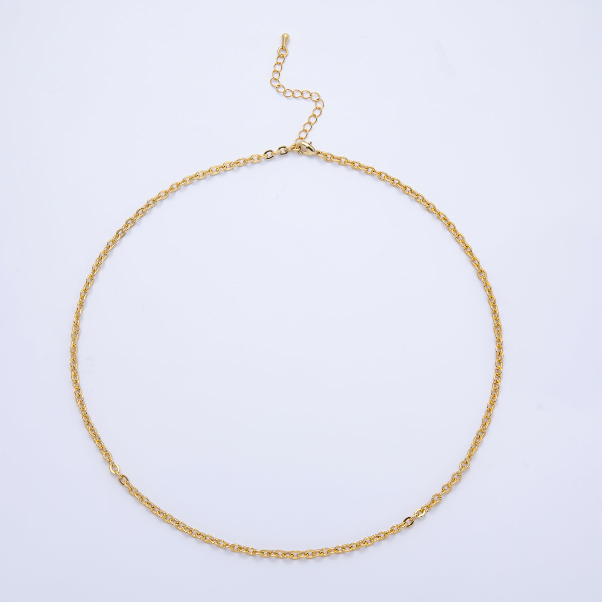 16K Gold Filled 4mm Ribbed Cable Chain 18 Inch, 19.5 Inch Necklace w. Extender | WA-4070 WA-4071