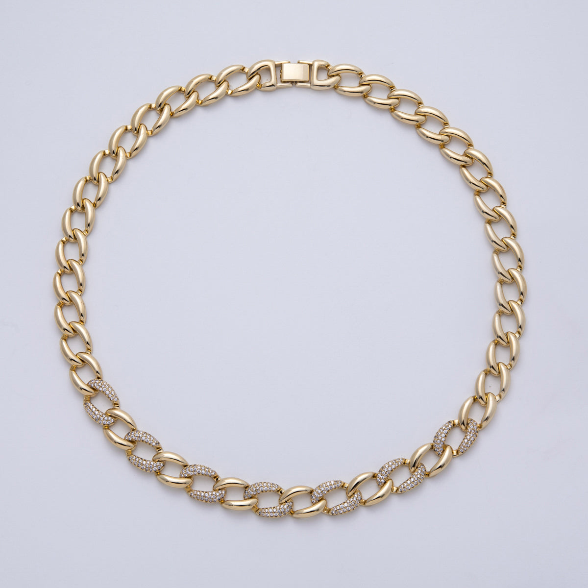 14K Gold Filled 11.8mm Micro Paved CZ Curb Chain 20 Inch Necklace | WA-4092