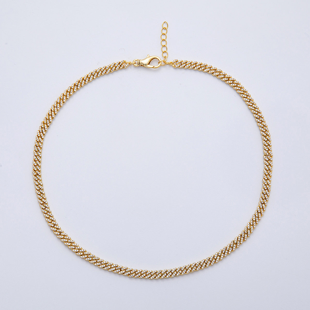 18K Gold Filled 5.5mm Micro Paved CZ Curb Chain 16.5 Inch Necklace w. Extender | WA-04111