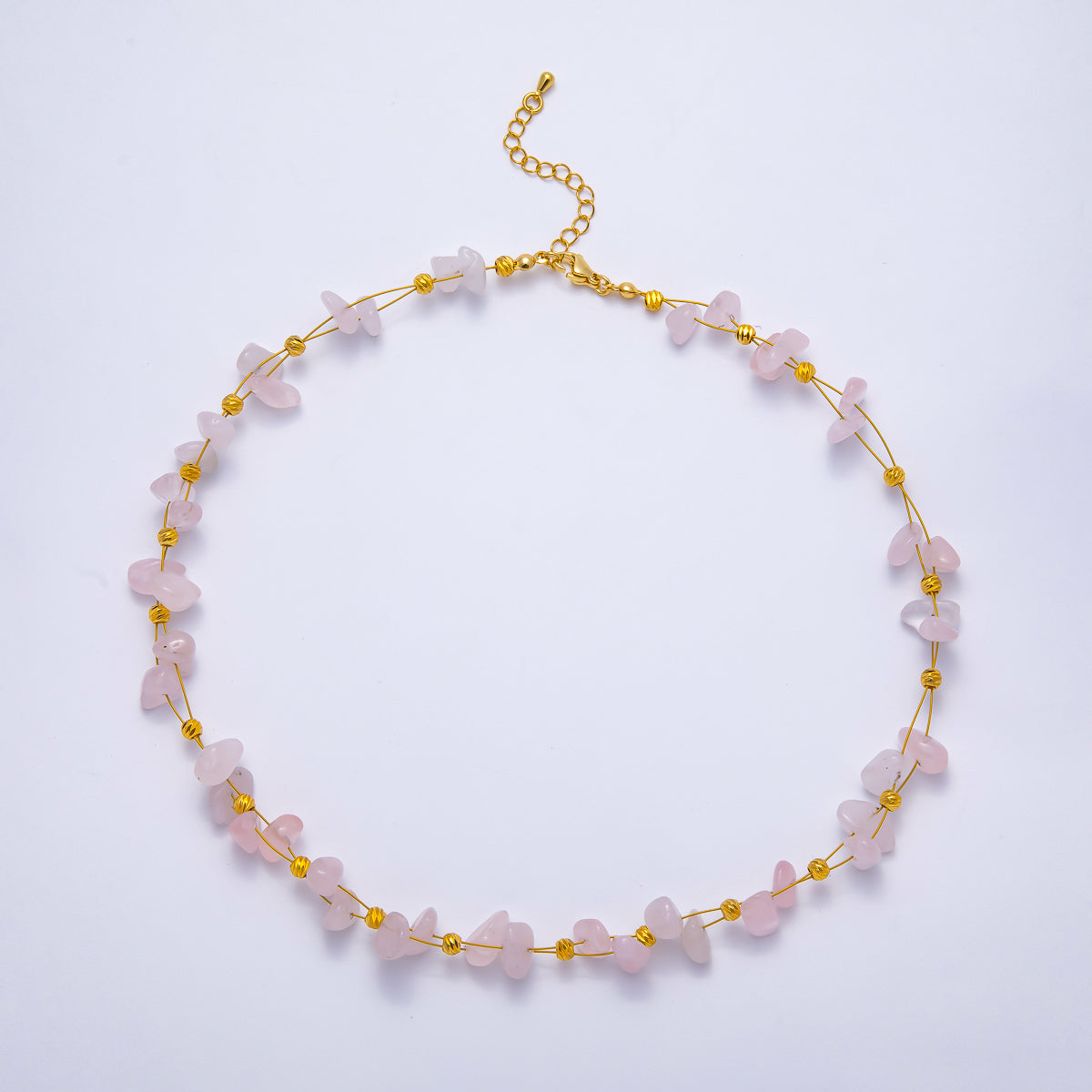 18K Gold Filled 4mm Pebble Chip Natural Gemstone Ball Bead Chain 17 Inch Necklace w. Extender | WA-04413 ~ WA-04416