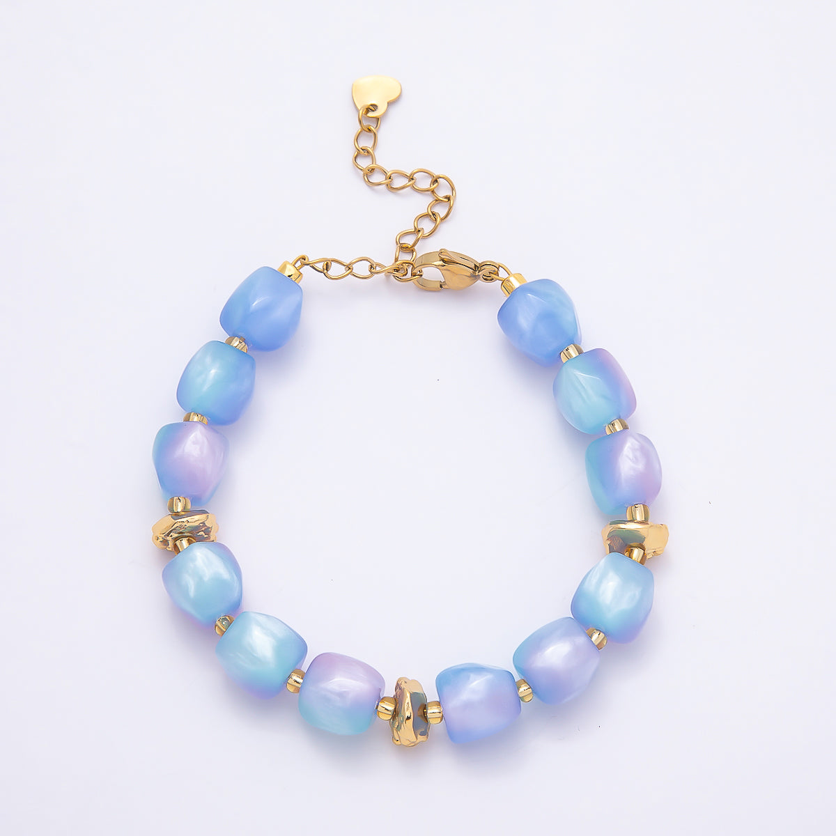 Stainless Steel 10mm Geometric Resin Bead 7 Inch Bracelet w. Extender | WA-04509 ~ WA-04515