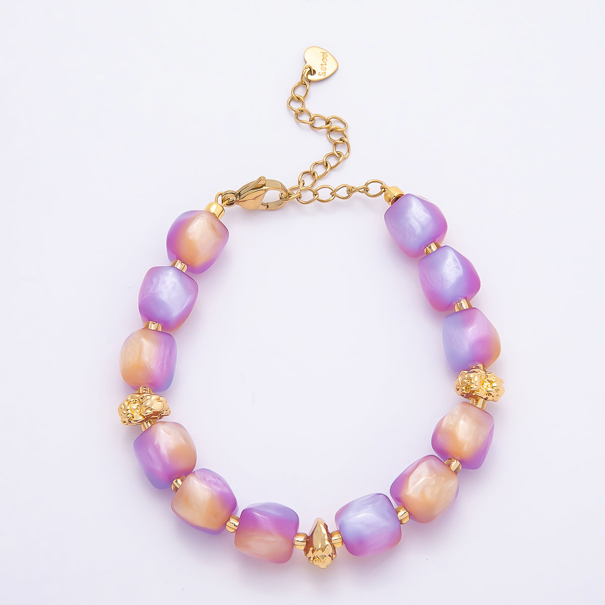 Stainless Steel 10mm Geometric Resin Bead 7 Inch Bracelet w. Extender | WA-04509 ~ WA-04515