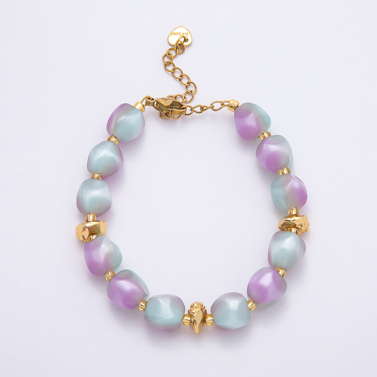 Stainless Steel 10mm Geometric Resin Bead 7 Inch Bracelet w. Extender | WA-04509 ~ WA-04515