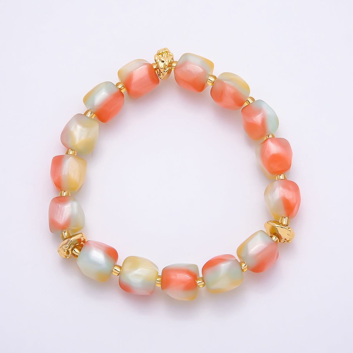 Stainless Steel 10mm Geometric Resin Bead 7 Inch Stretch Bracelet | WA-04516 ~ WA-04522