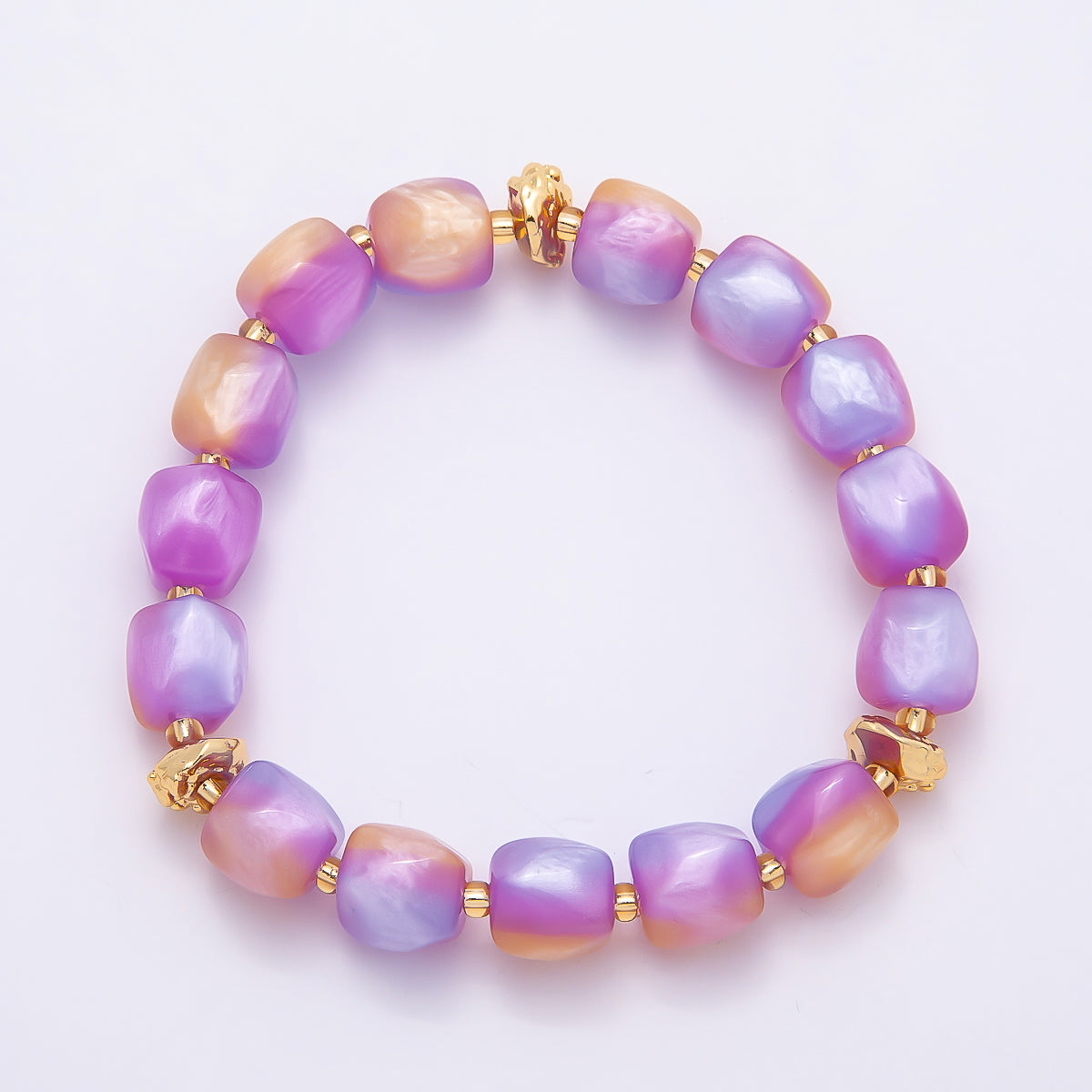 Stainless Steel 10mm Geometric Resin Bead 7 Inch Stretch Bracelet | WA-04516 ~ WA-04522