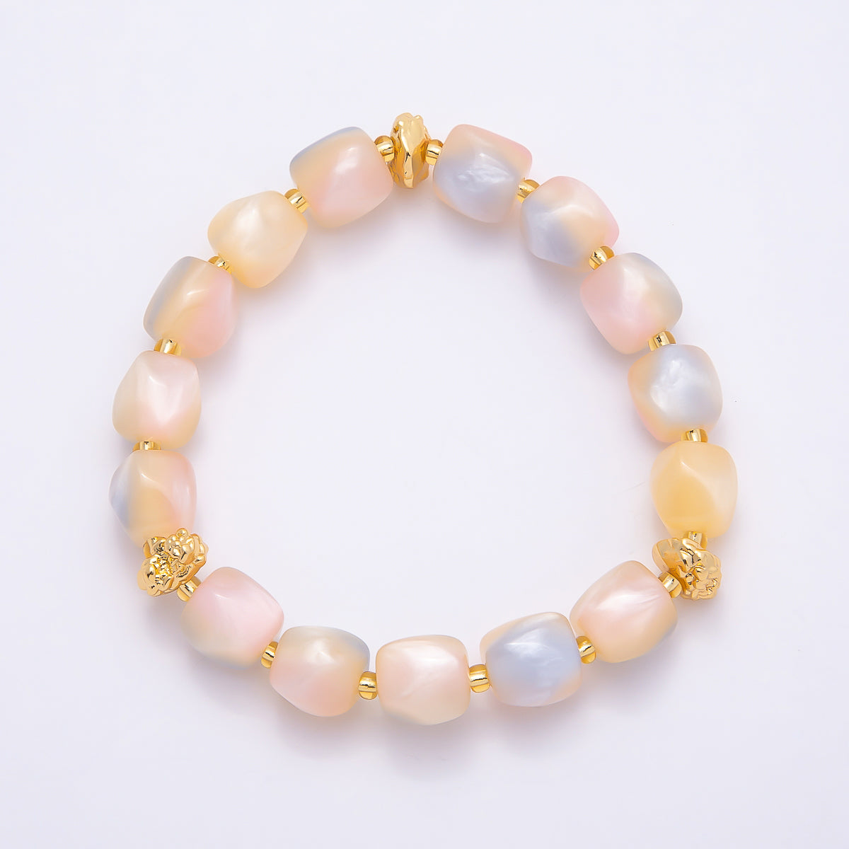 Stainless Steel 10mm Geometric Resin Bead 7 Inch Stretch Bracelet | WA-04516 ~ WA-04522
