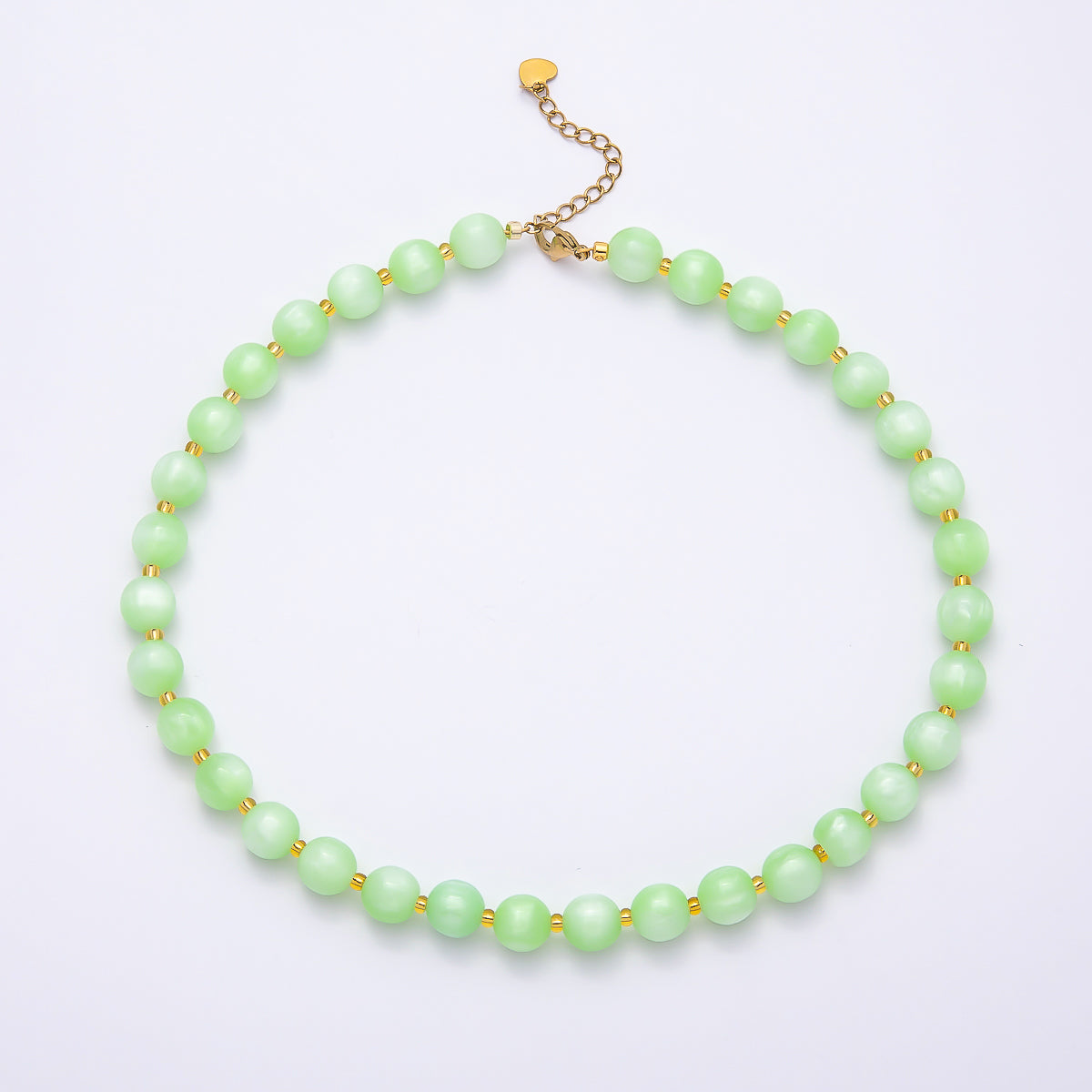 Stainless Steel 10mm Round Glitter Resin Bead 16 Inch Necklace w. Extender | WA-04523 ~ WA-04530