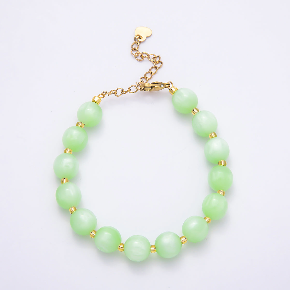 Stainless Steel 10mm Round Glitter Resin Bead 7 Inch Bracelet w. Extender | WA-04531 ~ WA-04538