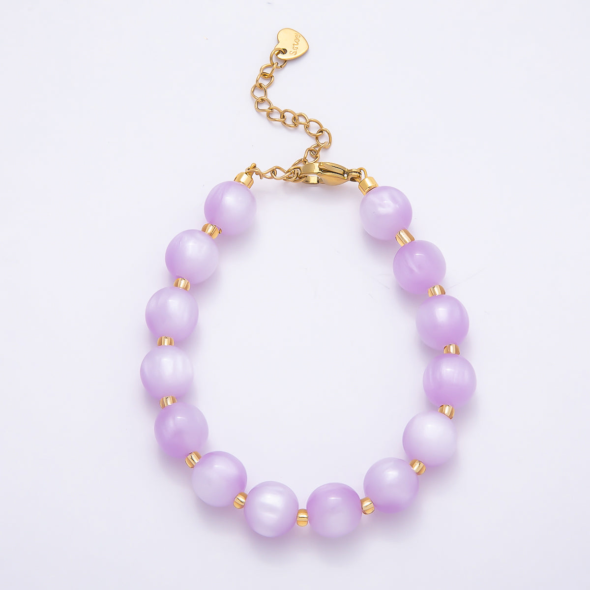 Stainless Steel 10mm Round Glitter Resin Bead 7 Inch Bracelet w. Extender | WA-04531 ~ WA-04538