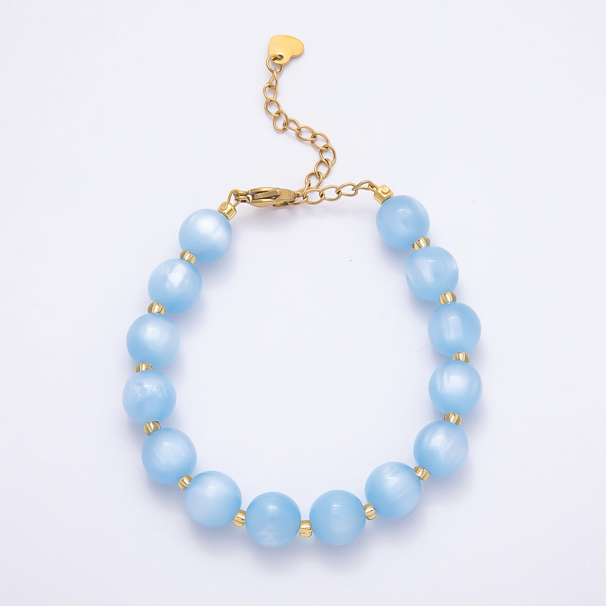 Stainless Steel 10mm Round Glitter Resin Bead 7 Inch Bracelet w. Extender | WA-04531 ~ WA-04538