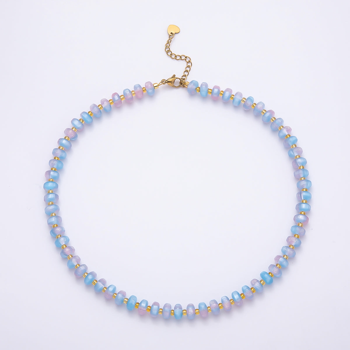 Stainless Steel 8mm Multicolor, Yellow, Blue, Orange, Pink, Green Glitter Rondelle 16 Inch Necklace w. Extender | WA-04549 ~ WA-04553