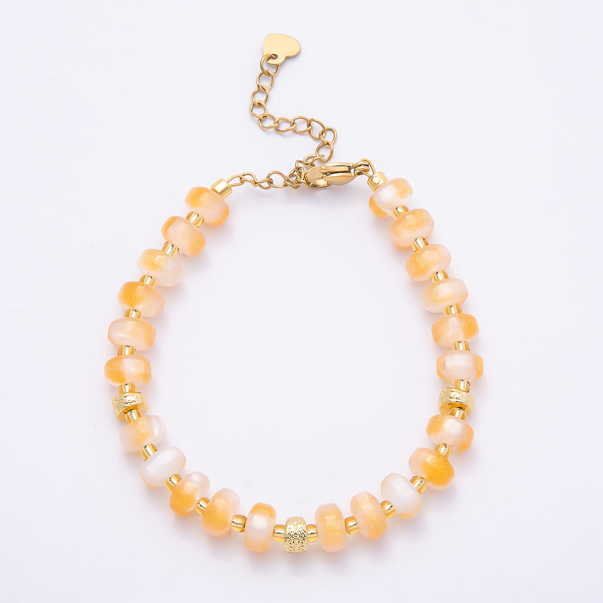 Stainless Steel 8mm Orange, Yellow, Blue, Green, Pink Glitter Rondelle Bead Resin 7 Inch Bracelet w. Extender | WA-04554 ~ WA-04558