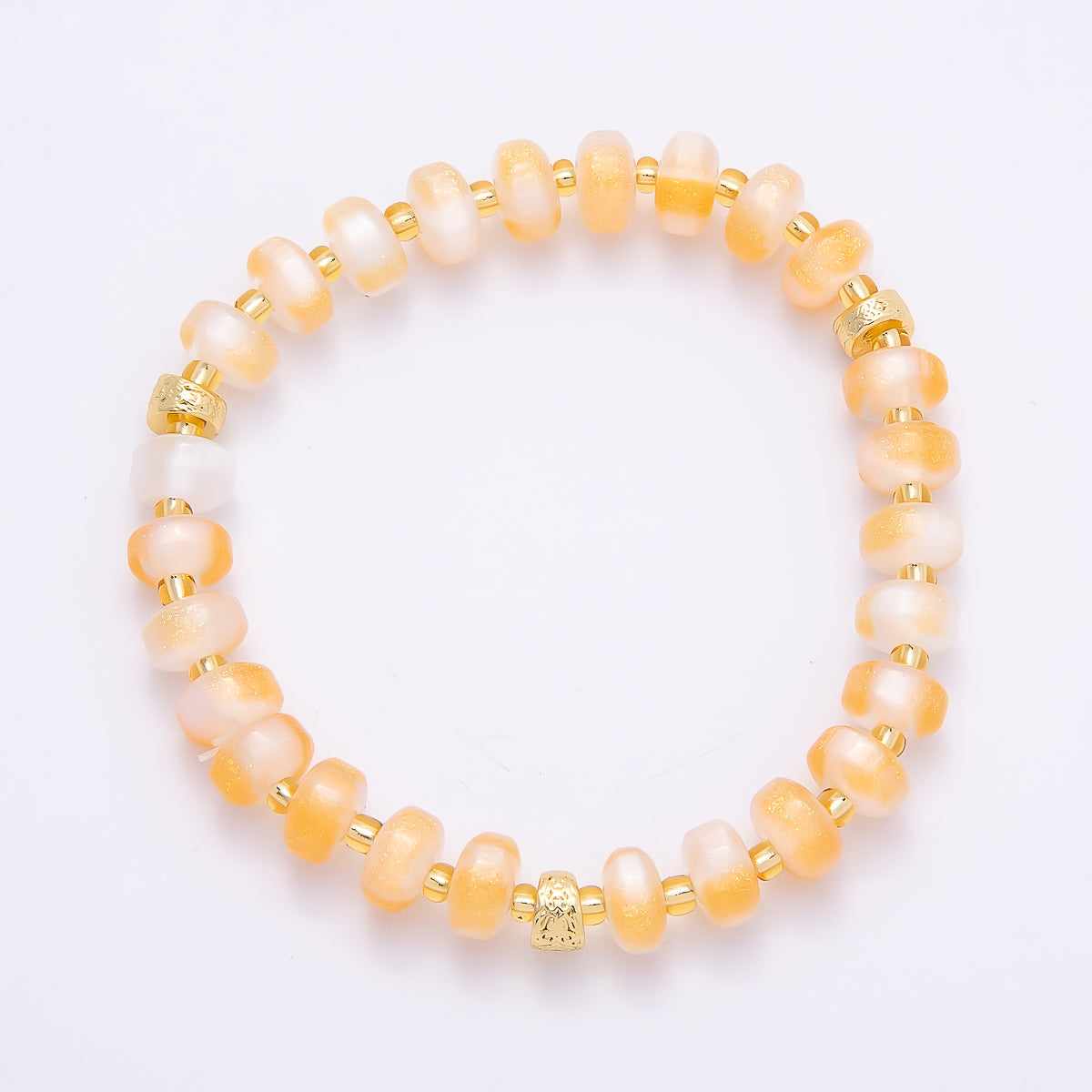 8mm Multicolor, Blue, Yellow, Pink, Orange, Green Glitter Rondelle Bead Resin 7 Inch Stretch Bracelet | WA-04559 ~ WA-04564