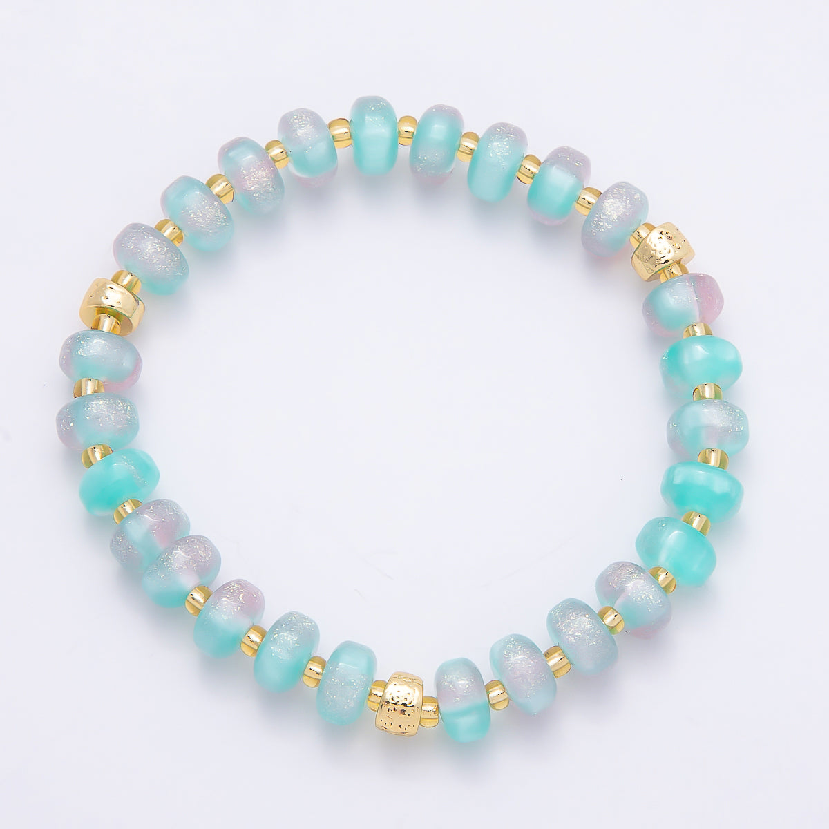 8mm Multicolor, Blue, Yellow, Pink, Orange, Green Glitter Rondelle Bead Resin 7 Inch Stretch Bracelet | WA-04559 ~ WA-04564