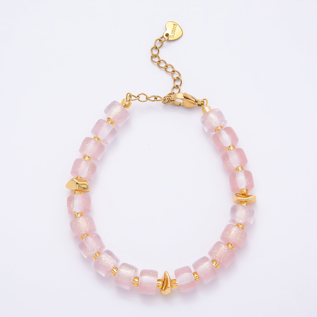 Stainless Steel 8mm Purple, Multicolor, White, Purple, Pink, Blue, Green, Orange Glitter Resin Rondelle Bead 7 Inch Bracelet w. Extender | WA-04573 ~ WA-04580