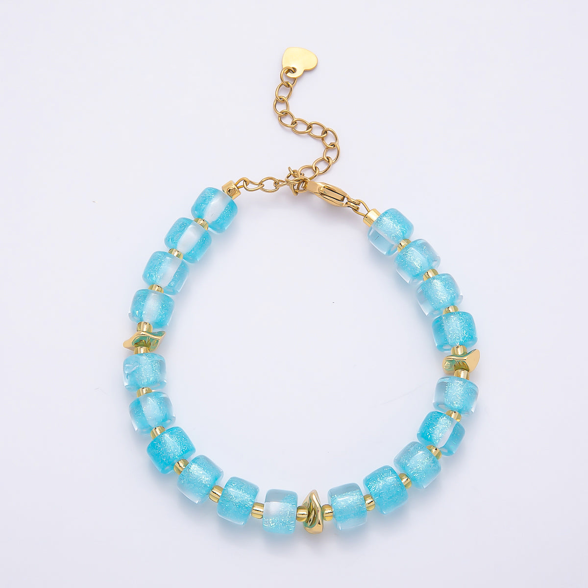 Stainless Steel 8mm Purple, Multicolor, White, Purple, Pink, Blue, Green, Orange Glitter Resin Rondelle Bead 7 Inch Bracelet w. Extender | WA-04573 ~ WA-04580