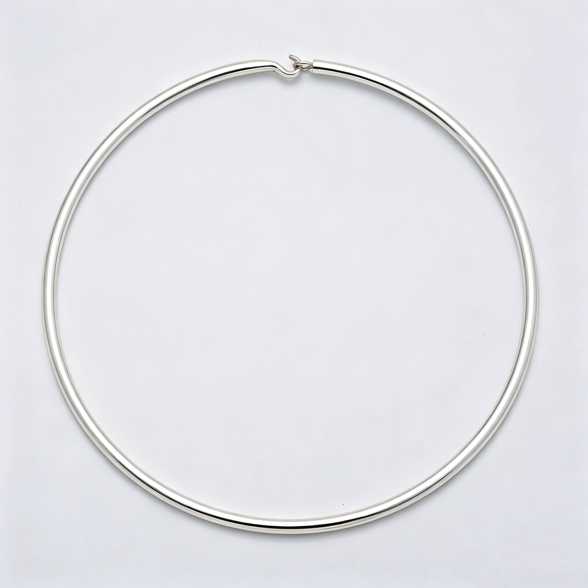 Rhodium Plated 4mm Minimalist Thick Wide Tube Torque Choker Floating Collar Necklace | WA-04598