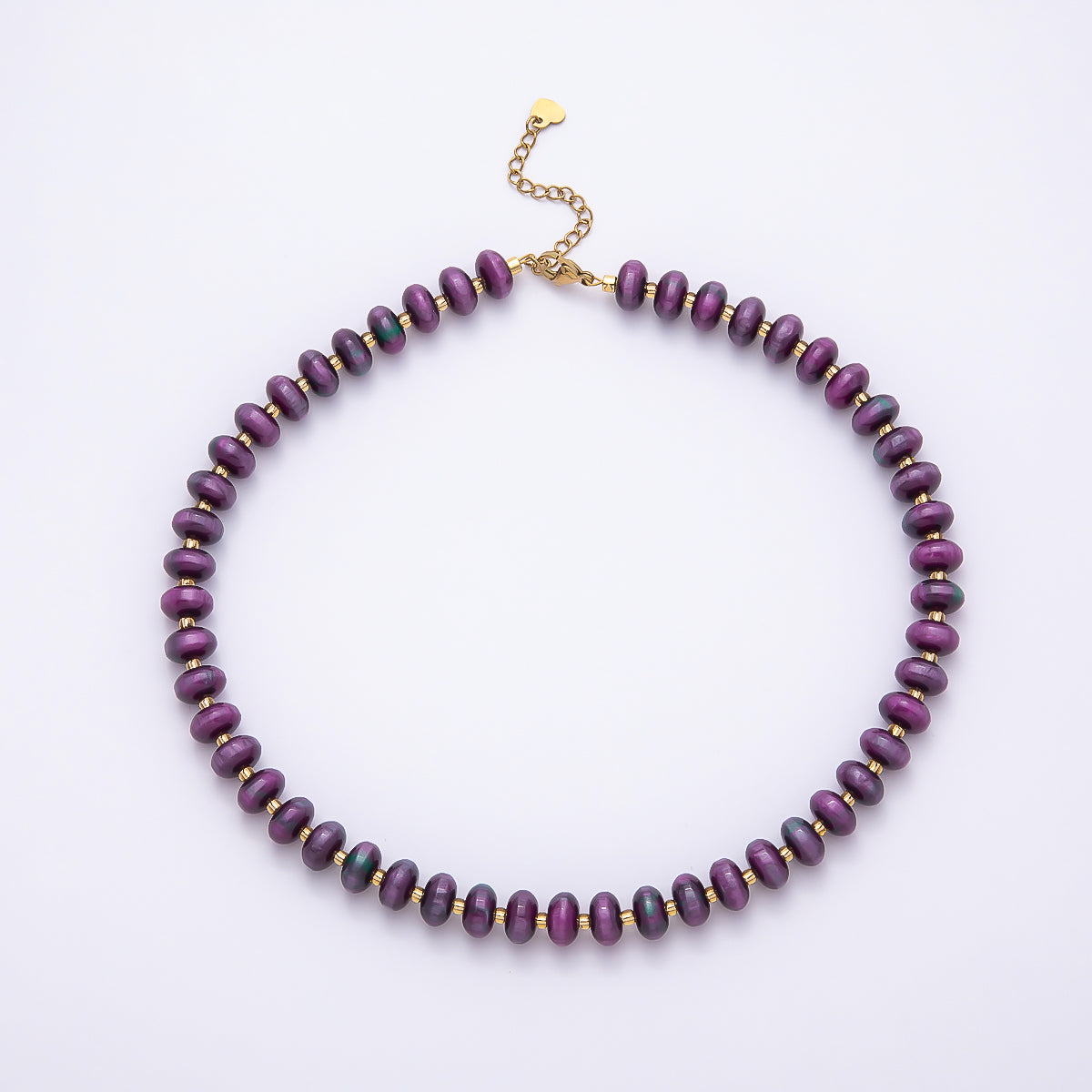 Stainless Steel 10mm Rondelle Resin Bead 16 Inch Necklace w. Extender | WA-04601 ~ WA-04606