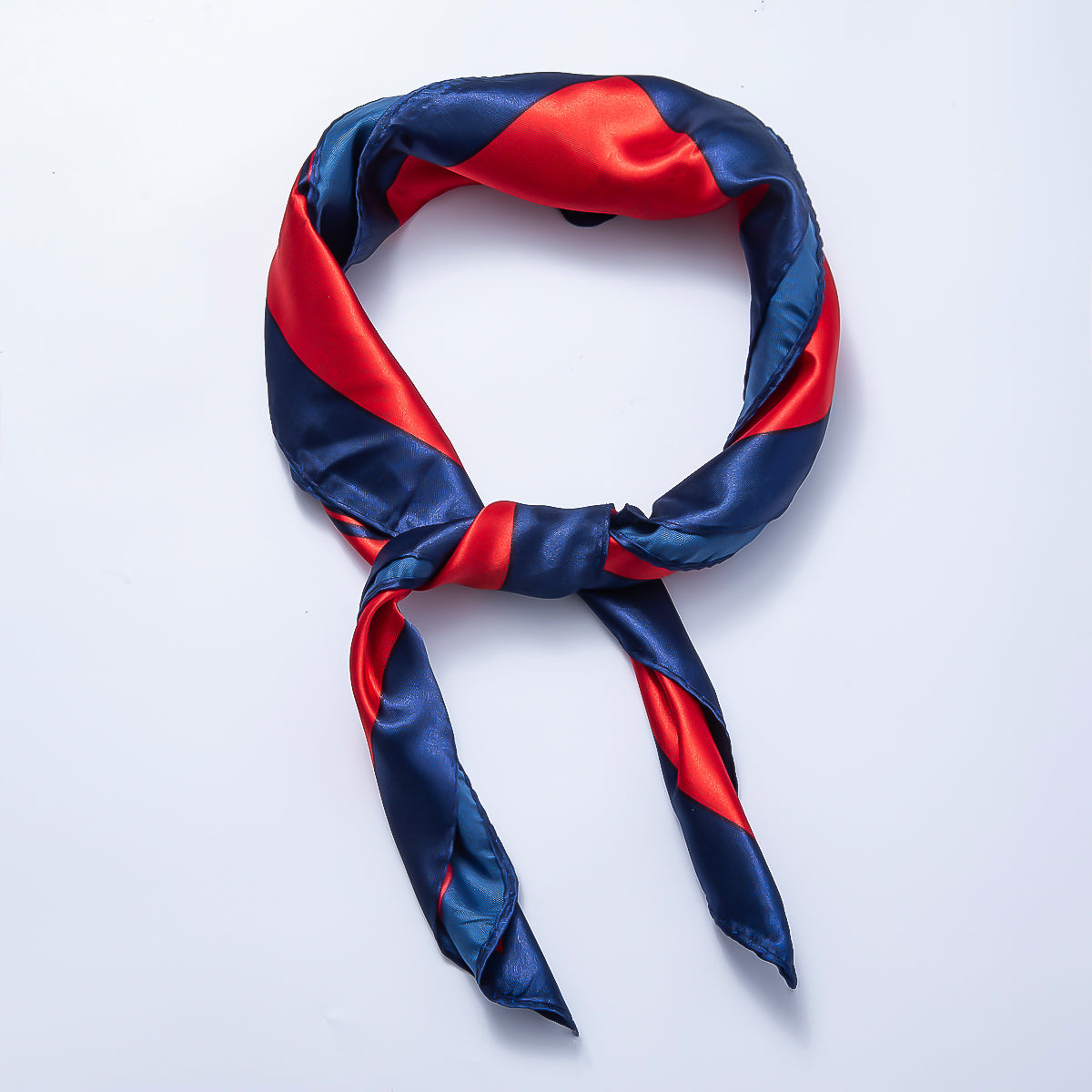Red, Blue, White Striped Printed Faux Silk Twill 60 Square Bandana Scarf Necklace | WA-04628