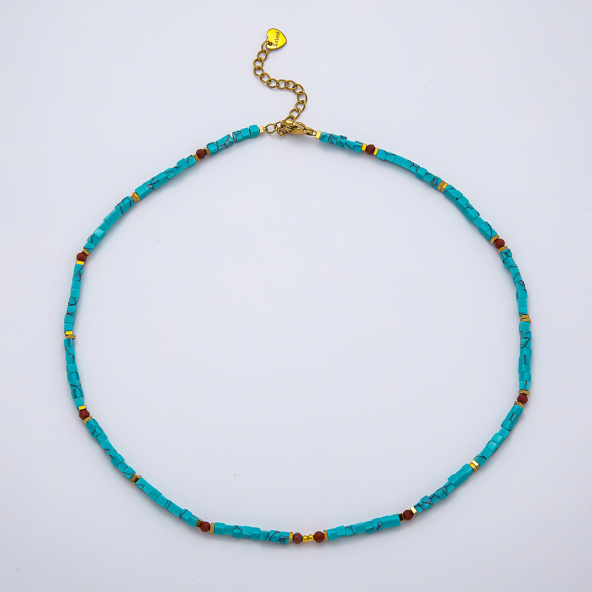 Handmade Stainless Steel 3mm Red Carnelian Turquoise Gemstone Chain 16 Inch Necklace | WA-04637