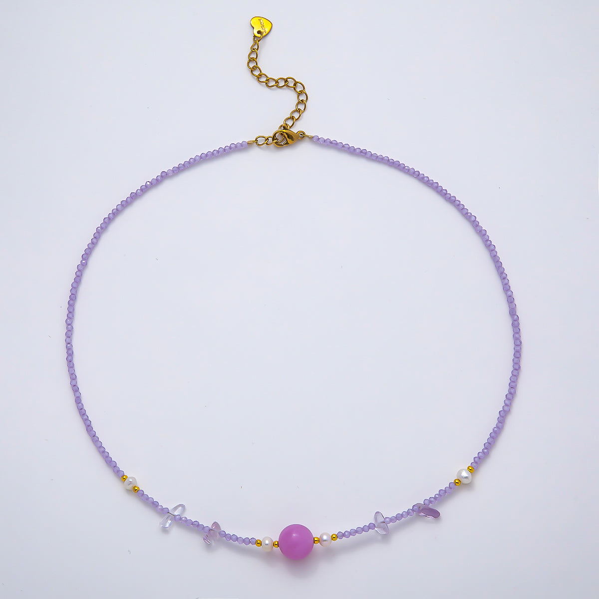 Handmade Stainless Steel 2mm Amethyst Gemstone Chain 16 Inch Necklace | WA-04638