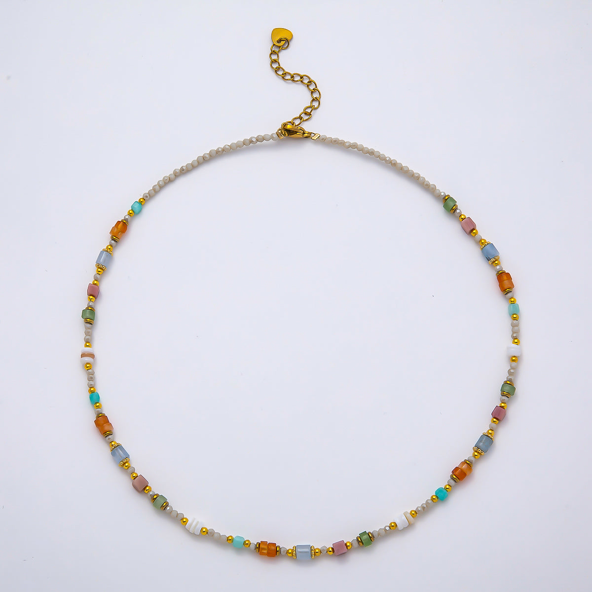 Handmade Stainless Steel 2mm Earth Tone Agate Gemstone Chain 16 Inch Necklace | WA-04641