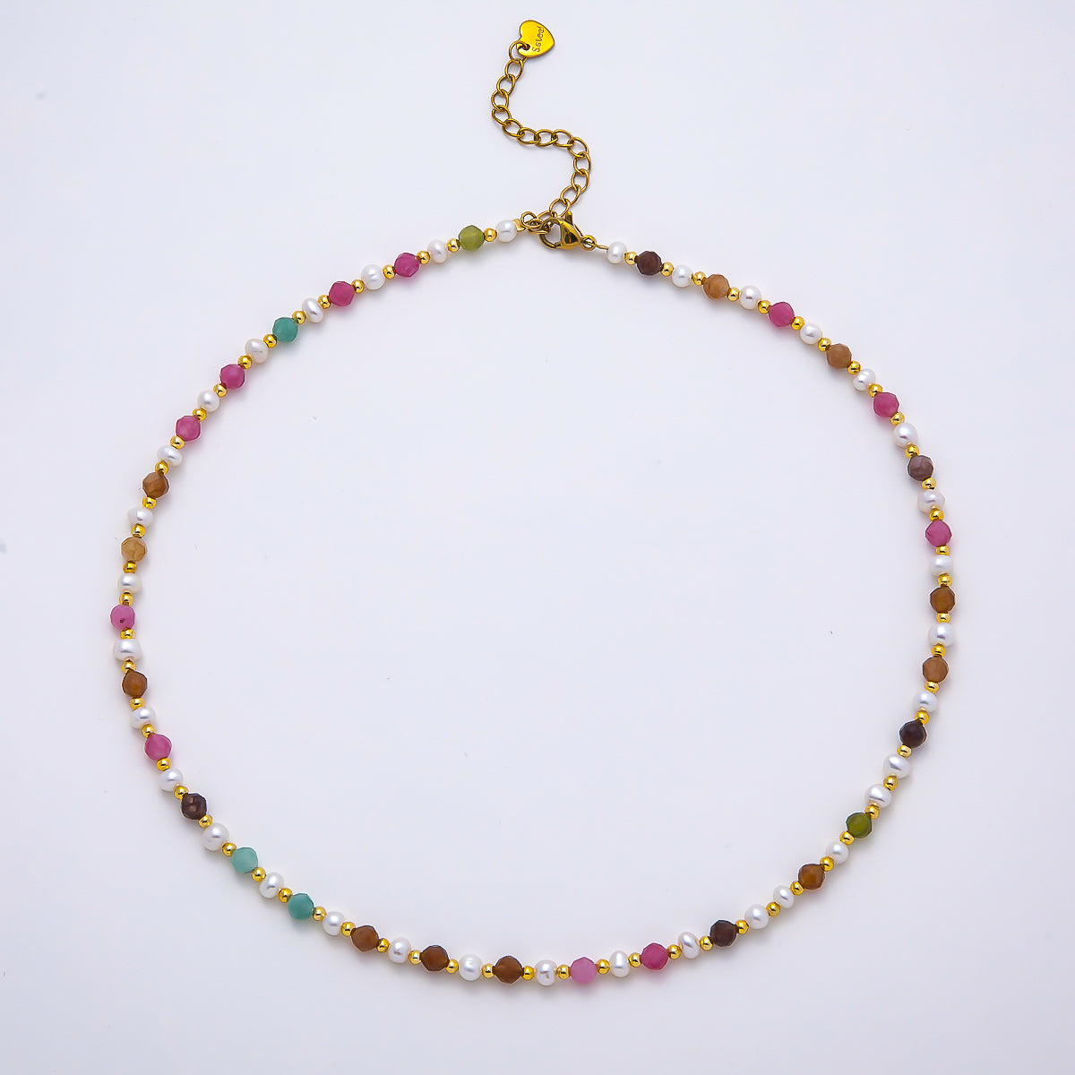 Handmade Stainless Steel 2mm Multifaceted Multicolor Gemstone Chain 16 Inch Necklace | WA-04642