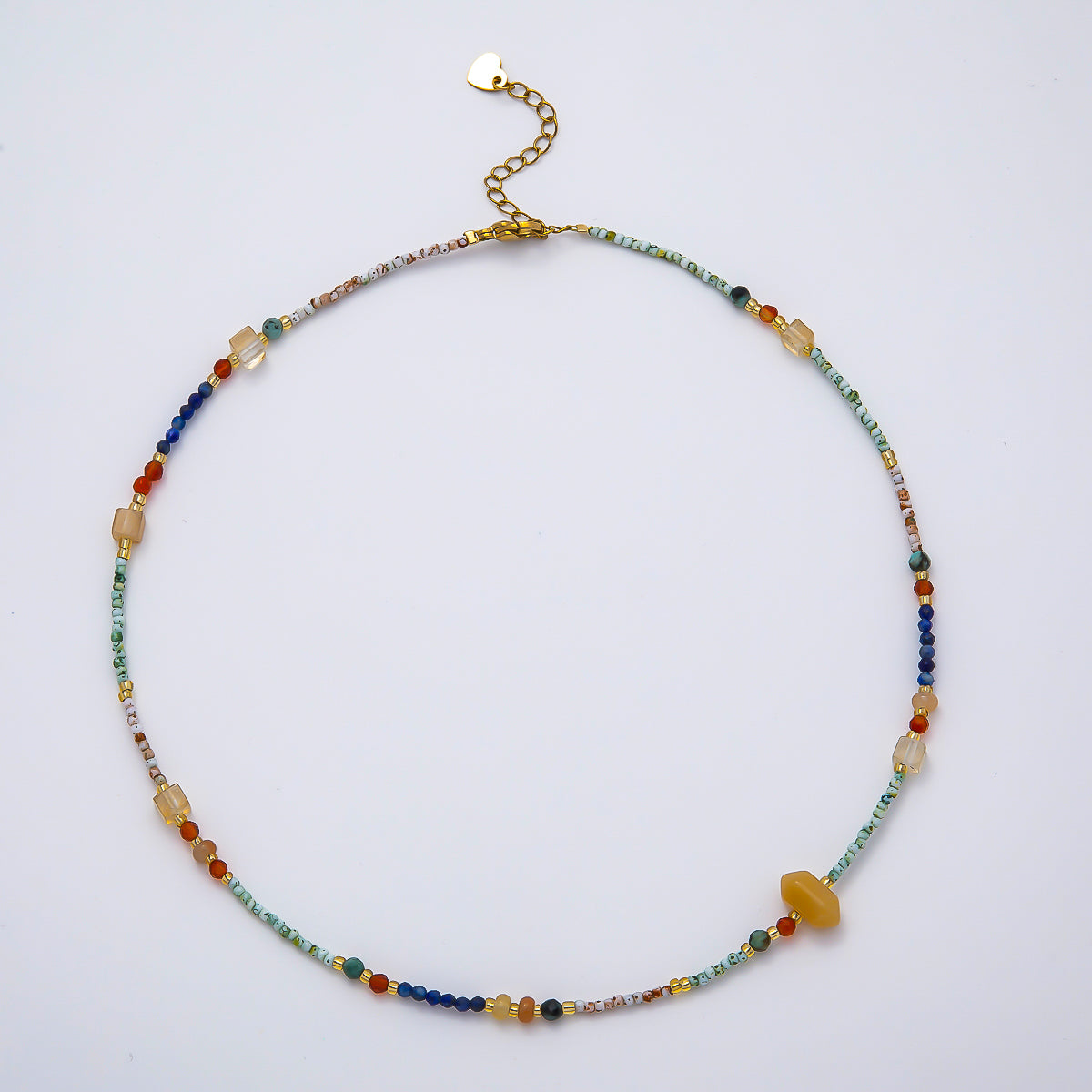 Handmade Stainless Steel 2mm Beach Amazonite Citrine Lapis Lazuli Gemstone Chain 15.5 Inch Necklace | WA-04656