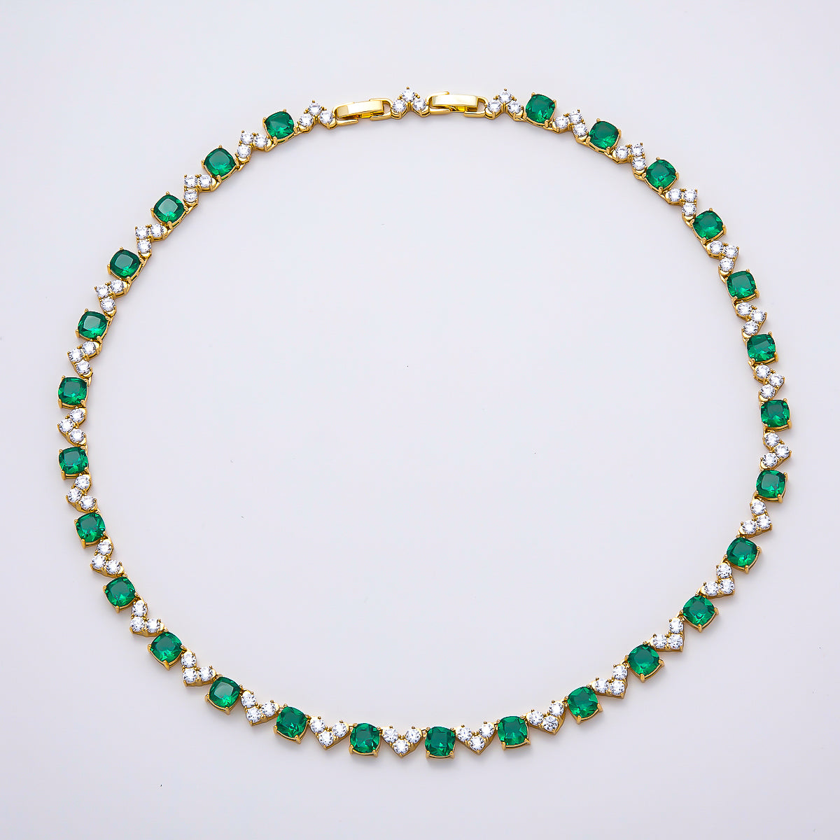 16K Gold Filled 6mm Green Clear Heart Tennis Chain 17 Inch Adjustable Necklace | WA-04679