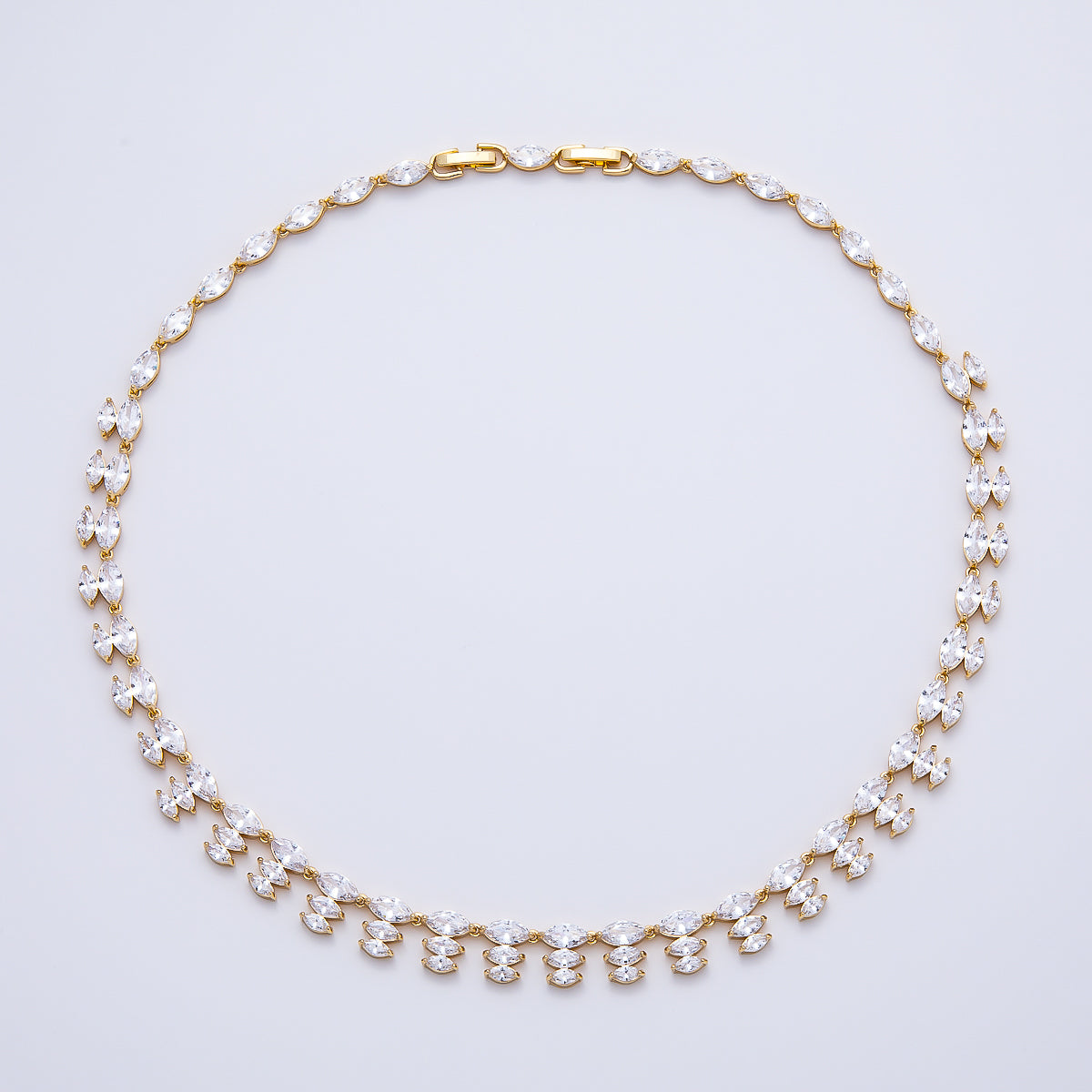 16K Gold Filled 4mm Clear Marquise CZ Multi Layer Tennis Chain 17 Inch Adjustable Necklace | WA-04683