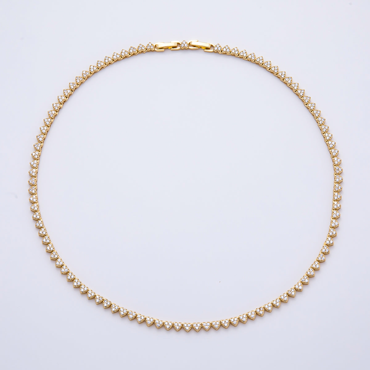 16K Gold Filled 4.3mm Micro Paved CZ Heart Spiked Tennis Chain 16.5 Inch Adjustable Necklace | WA-04685