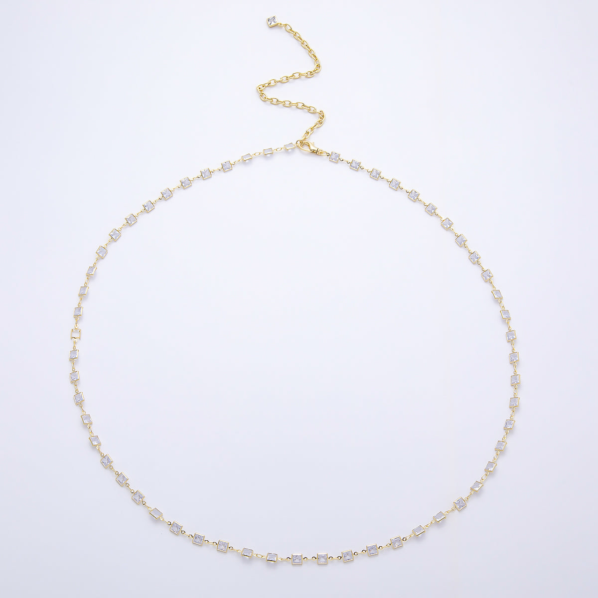 SUMMER 16K Gold Filled 4mm Clear CZ Bezel Baguette Chain Belly Waist Chain | WA-04716