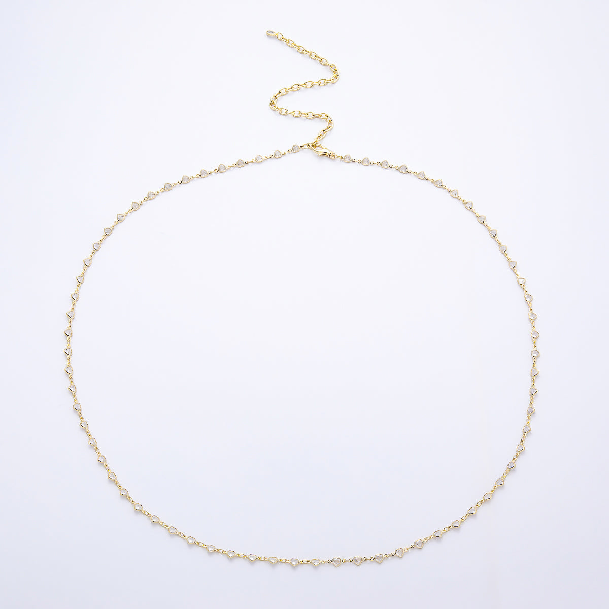 SUMMER 16K Gold Filled 4mm Clear CZ Bezel Heart Chain Belly Waist Chain | WA-04717