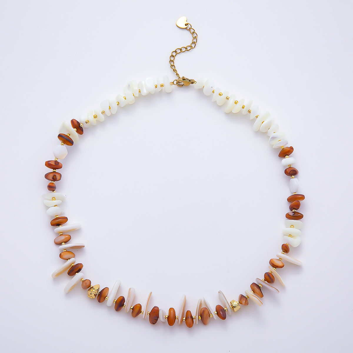 Stainless Steel 10mm Red Citrine White Shell Pearl Biwa Pebble Gemstone Chain 15.5 Inch Necklace | WA-04725