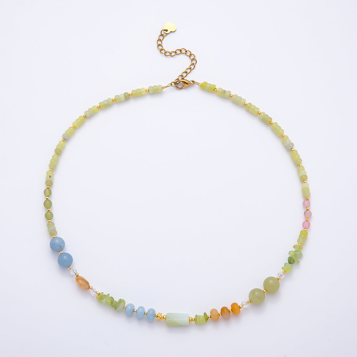 Handmade Green Aventurine Rondelle Pebble Round Gemstone Chain 16 Inch Necklace | WA-04731