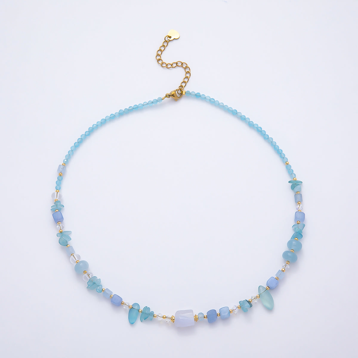 Handmade 5mm Blue Aquamarine Rondelle Pebble Multi Gemstone Chain 16 Inch Necklace | WA-04732