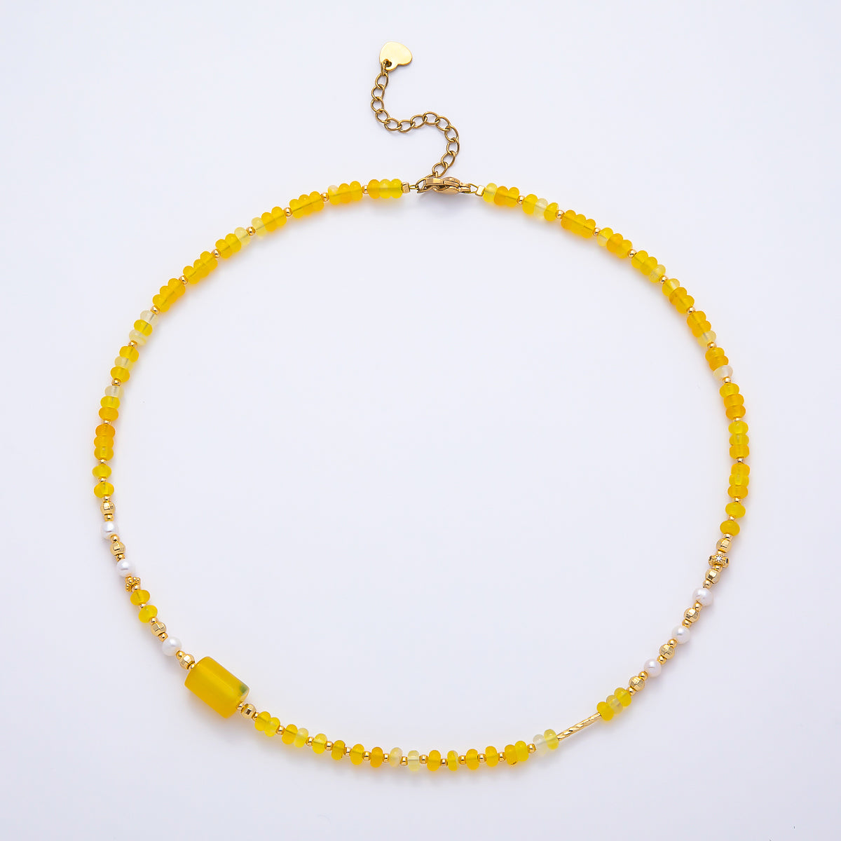 Handmade 4mm Yellow Citrine Shell Pearl Rondelle Gemstone Chain 16 Inch Necklace | WA-04734