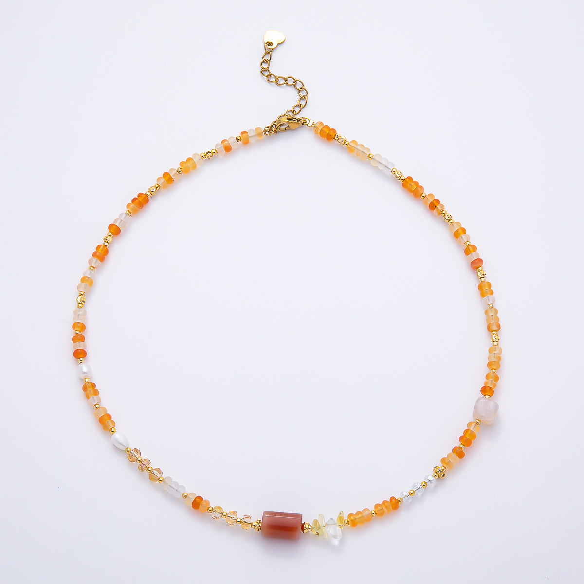 Handmade Yellow Citrine AB Shell Pearl Rondelle Multifaceted Gemstone Chain 15.5 Inch Necklace | WA-04738