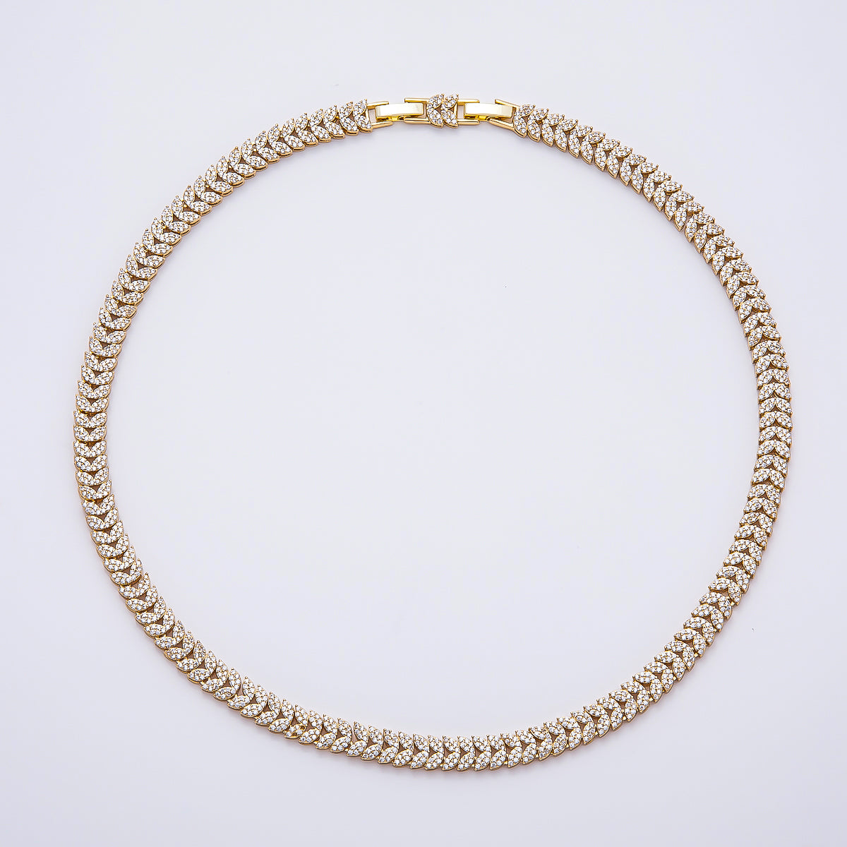 16K Gold Filled 7mm Micro Paved CZ Heart Curb Chain 17 Inch Adjustable Necklace | WA-04758