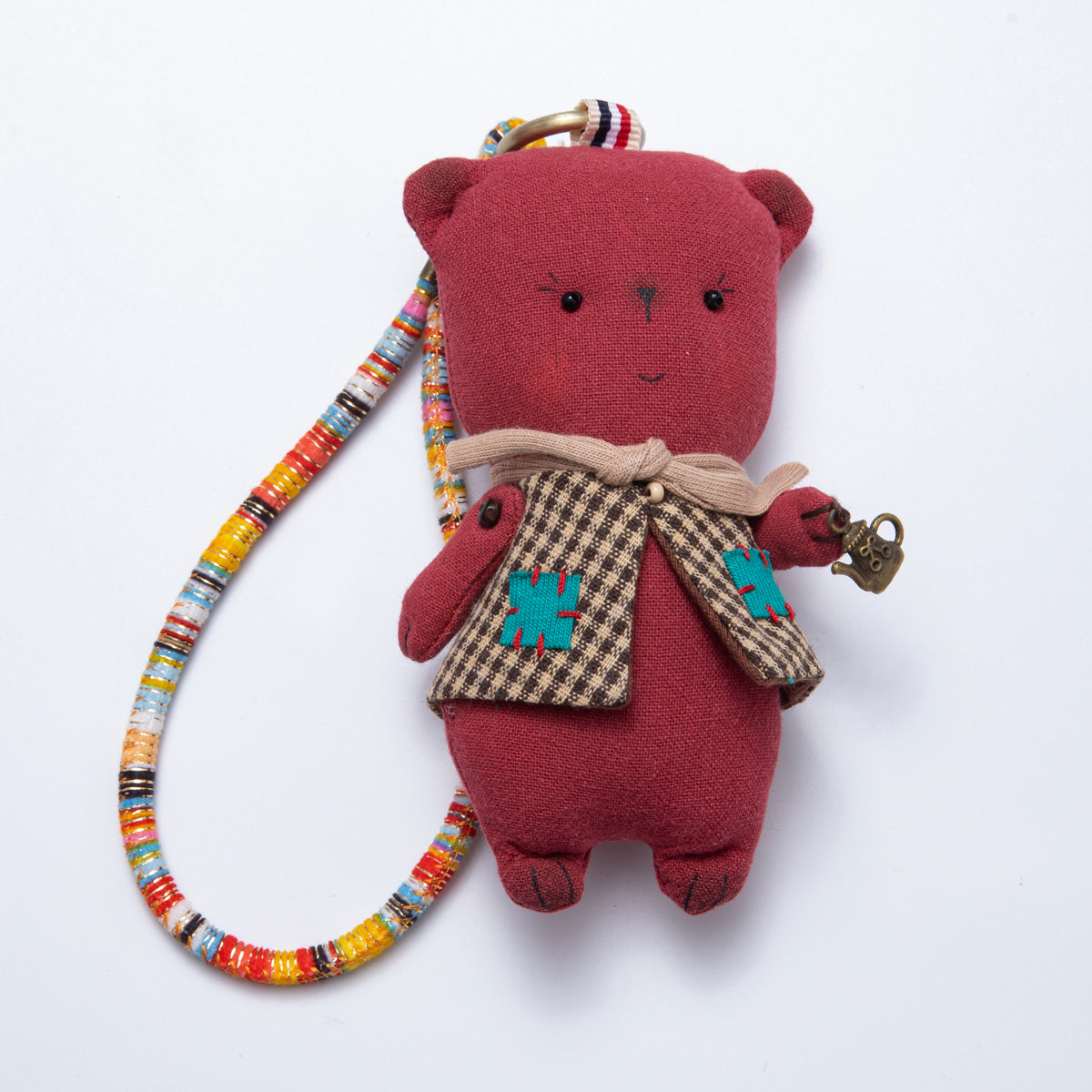Fabric Red Plush Gingham Scarf Teddy Keychain | WB-00058